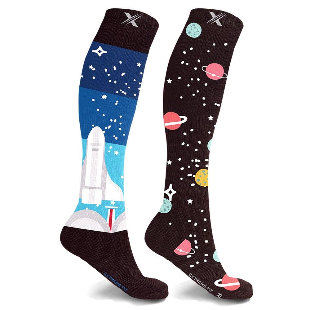 Unisex Black Grey Space Shuttle Polyester Knee High Compression Socks ...
