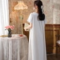 thumbnail image 3 of Defitshape Women's Cotton Long Nightgown Short Sleeve Sleep Dress Scalloped Lace Frilly Night Gown Cute Vintage V Neck Princess Lightweight Ruffle Pjs White Medium, 3 of 4