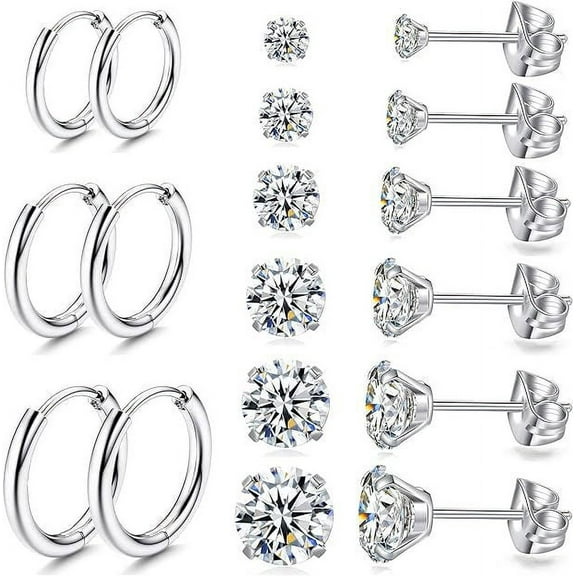 Cterwk 9 Pairs 316L Stainless Steel Small Hoop Earrings Lightweight Stud Earrings for Women