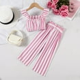 thumbnail image 4 of LNWUY Girls Summer New Striped Fly Sleeve Ruffle Top Striped Long Pants Waistband Three Piece Suit 1-8 Years Pink 2 Years, 4 of 9