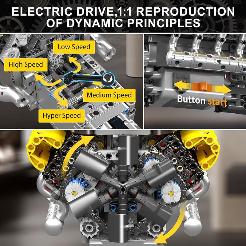 SNOWEAGLE  V12 Engine Model kit That Runs - Build Your Own STEM V8 Model Engine for Adults, 12-Cylinder Car Engine, Shiftable Gear Operation, Mechanic Engineering Construction Set (1260 PCS)