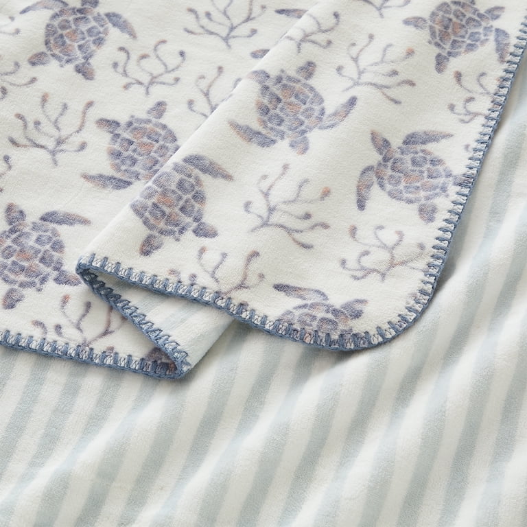Reversible Plush Fleece Throw Blanket, Blue Coastal Design photo 5