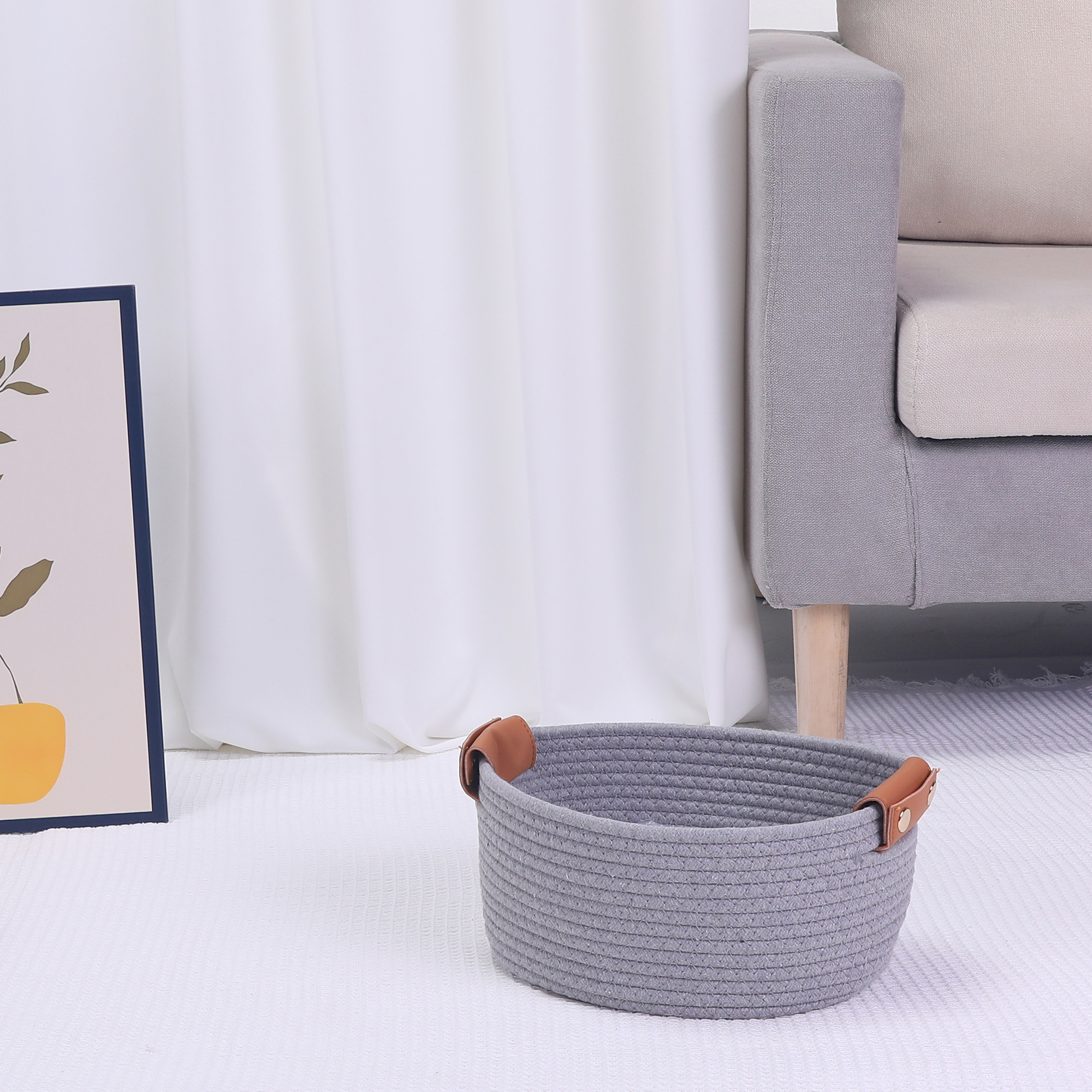 Unique Bargains 1 PC Woven Storage Basket Shelf Closet Storage Bin for Home Decor Grey S