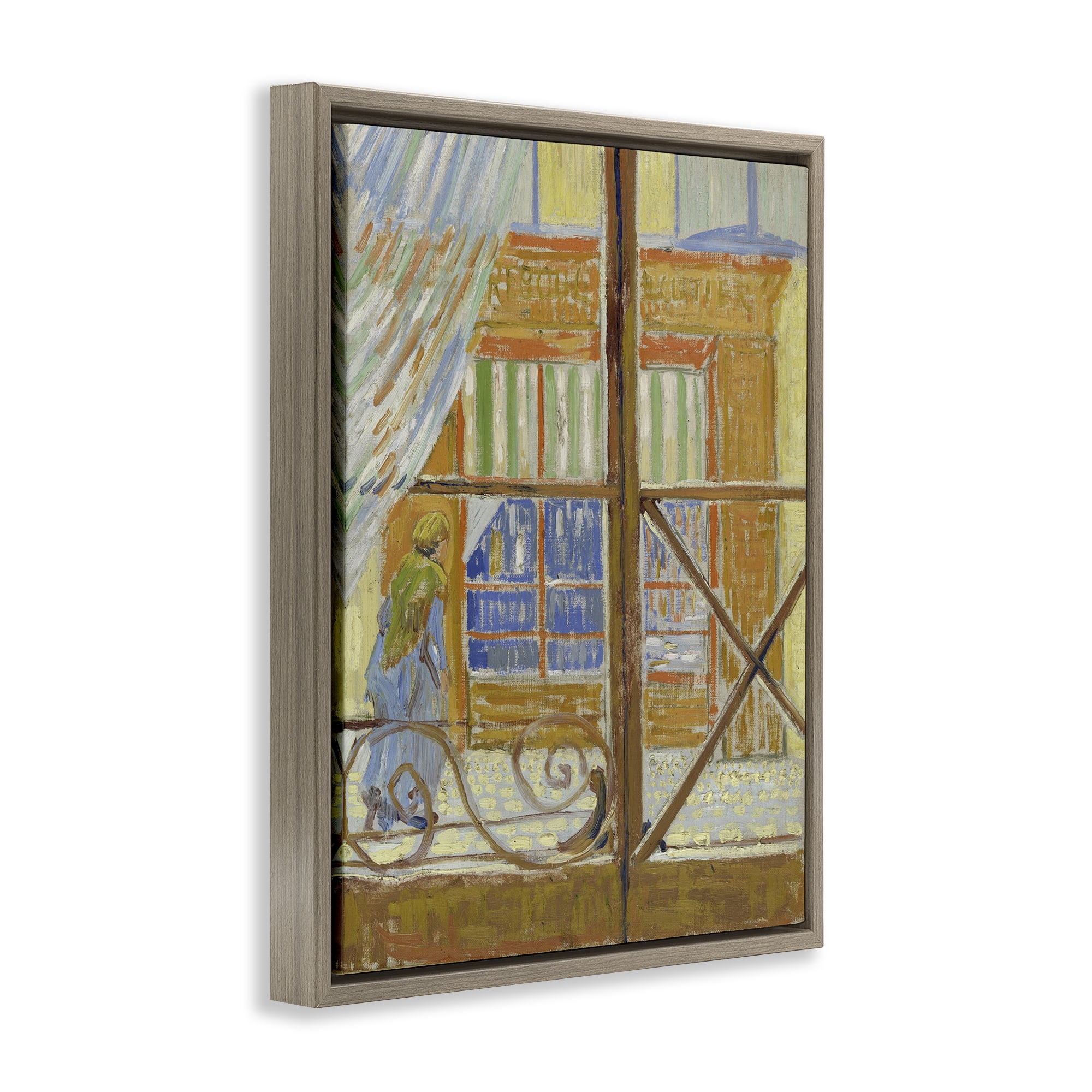 Stupell Industries Van Gogh View of Butcher's Shop Buildings & Architecture Painting Brown Floater Framed Canvas Art Print Wall Art, 25 x 31