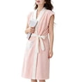 thumbnail image 2 of Women's Sleeveless Terry Wrap Towel Bathrobe Bow Pocket for Summer Drying Balcony Lounging Pink Free Size, 2 of 5