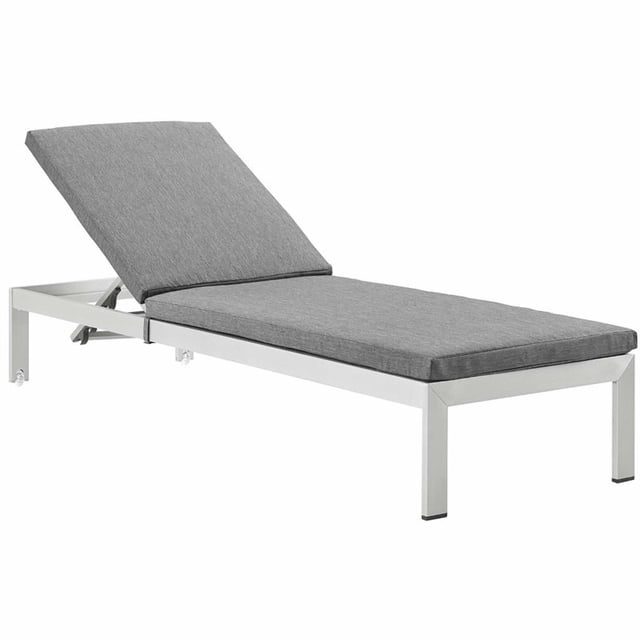 Modway Shore Rattan Reclining Patio Chaise Lounge in Silver and Gray