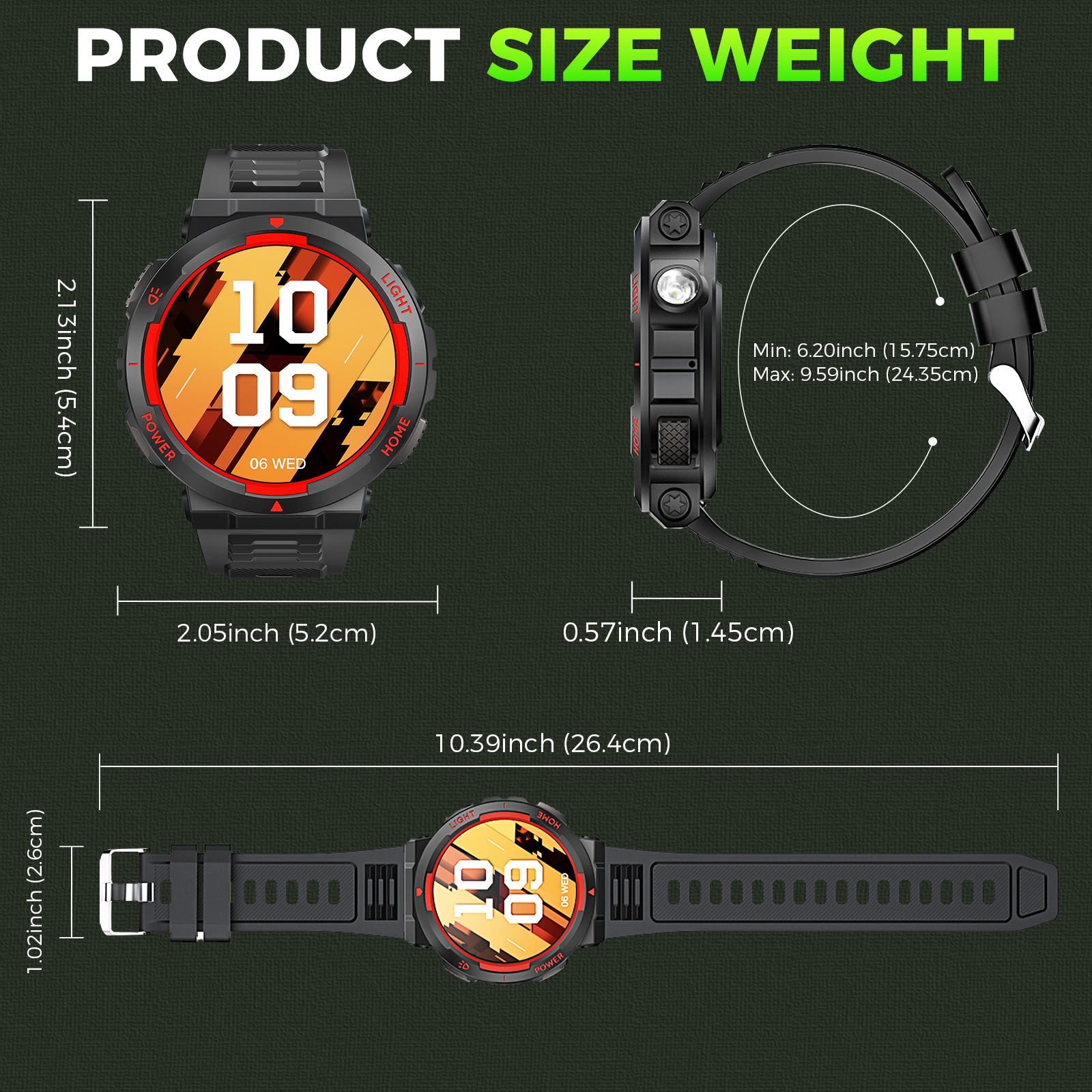 Cyberdyer Sports Smart Watch for Men(Answer/Dial Calls) with Flashlight, 3ATM Waterproof 1.53'' Screen Big Battery Rugged Smartwatch, 100+ Sport Modes Fitness Tracker for iPhone Android