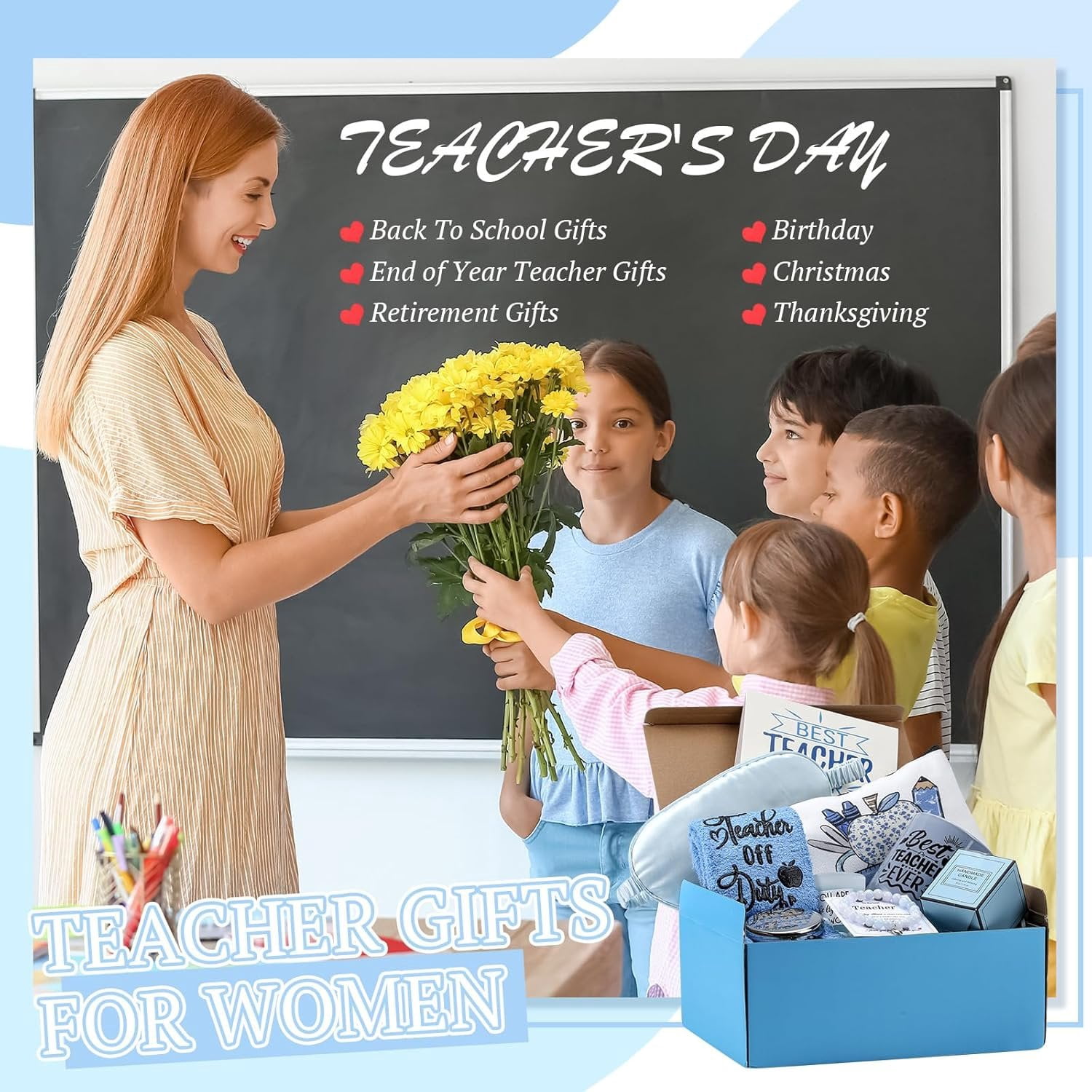 9 count Thank You Teacher Appreciation Gifts Set Ideas  School  Teacher Present Basket Box Farewell Appreciation Birthday Present from Students for  to School Graduation(Blue)