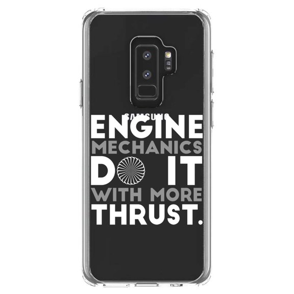 DistinctInk Clear Shockproof Hybrid Case for Samsung Galaxy S9  PLUS (6.2" Screen) - TPU Bumper Acrylic Back Tempered Glass Screen Protector - Engine Mechanics Do It With More Thrust