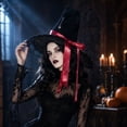 thumbnail image 4 of Womens Gothic Witch Hat Velvet with Lace Trim, Wide Brim Pointed Cone Costume Hat, Wizard Headwear for Halloween Party Dress Up Red, 4 of 5