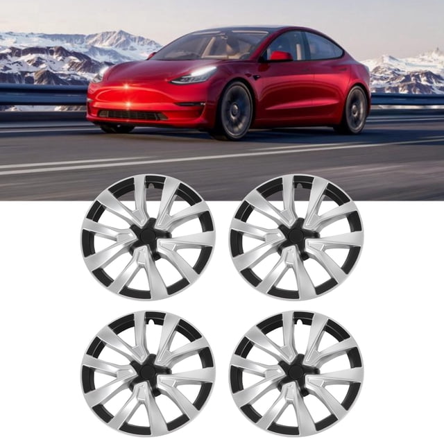 Modelo 3 - Cubiertas para Ruedas de 18 Pulgadas, Material ABS de Alta, Surficie Mate Esmerilada, Ajuste Seguro, Diseño A Presión, Protección de Llanta de Coche,