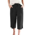 thumbnail image 5 of Women's Bermuda Shorts Linen Shorts Knee Length Casual Summer Capri Pants Pull On Long Shorts Black XL 15" Inseam, 5 of 7