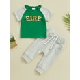 thumbnail image 2 of FEORJGP Toddler Boys Summer Outfits 0-3Y Infant Short Sleeve T-shirt Crewneck Sweatshirt Letter Embroidery Tops and Solid Color Pants Sets Newborn Loose Casual Daily Clothes, 2 of 9