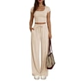 thumbnail image 1 of Women'S Lounge Sets 2 Piece Wide Leg Pants Crop Tops Casual Y2K Outfits Matching Tracksuit Set Color S, 1 of 8