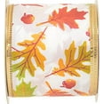 Autumn Theme WireEdged Ribbon 2.5 Inches Wide by 9 Feet Leaf Design 1