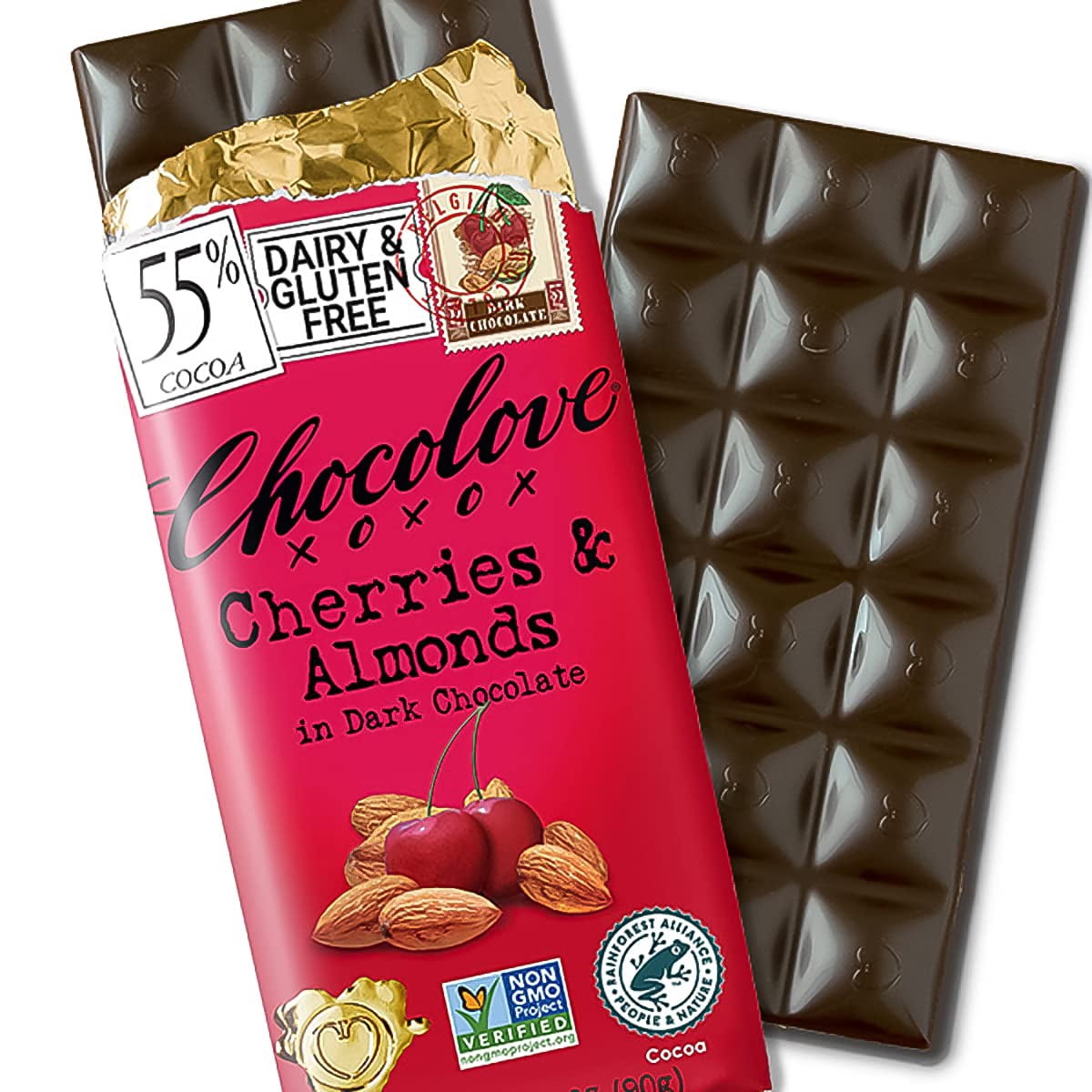 Chocolove Cherries & Almonds in Dark Chocolate Bar, 3.2 Ounce (Pack of 12)