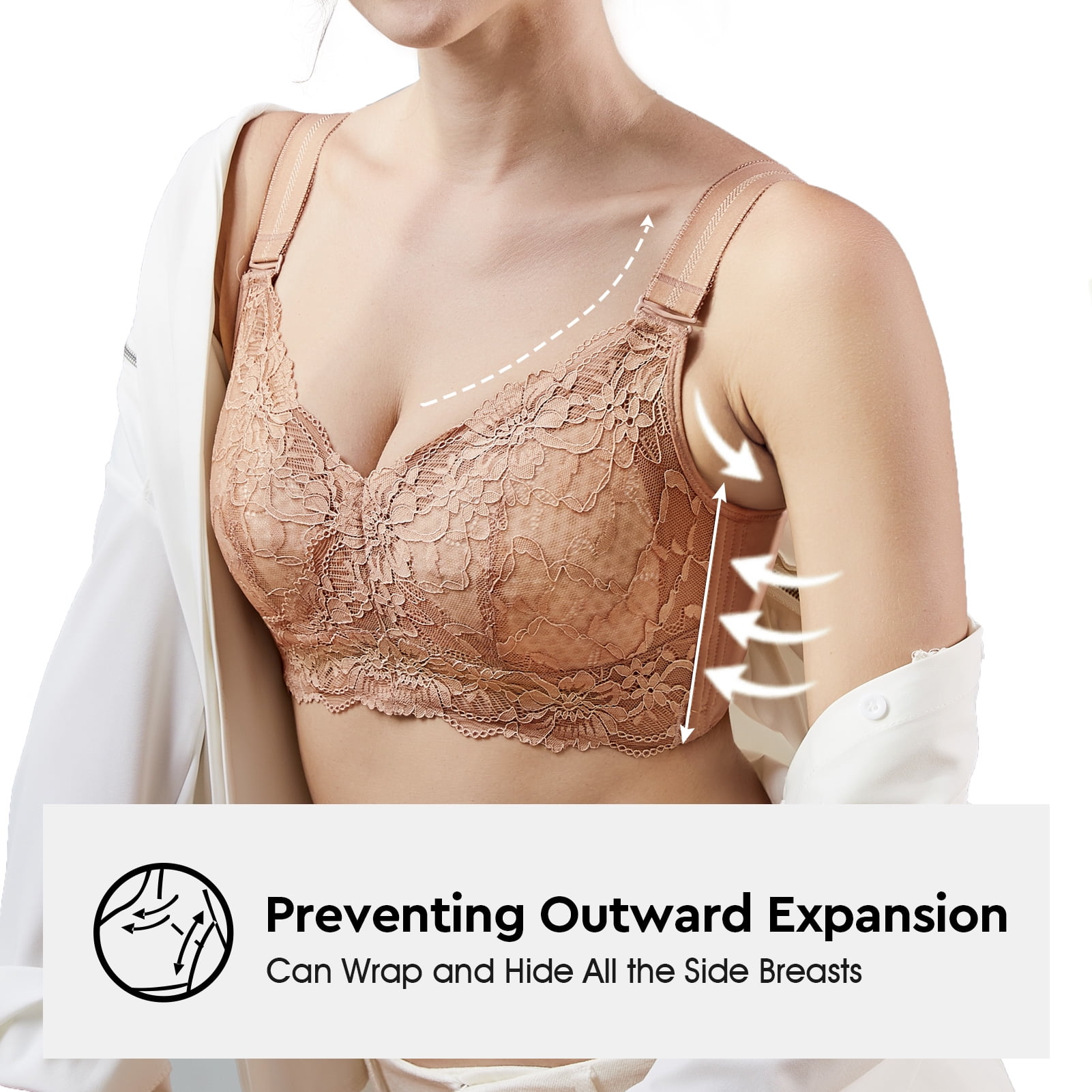 AILIVIN Wireless Bras for Women Full Figure Minimizer Women's Lace Bra WireFree Lifting Up Full Support Lightly Lined Cup Full Coverage No Back Fat Comfy No Wire Womens Bras Cinnamon 42D 42 D