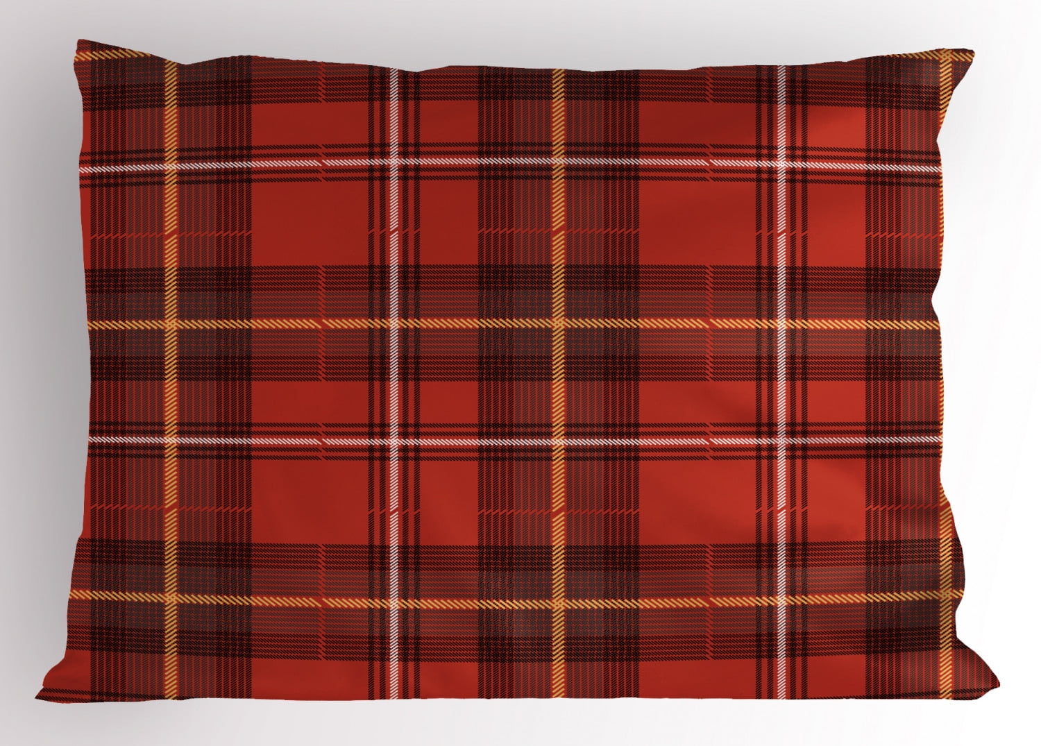 Red Plaid Pillow Sham Traditional European Culture Inspired Geometric