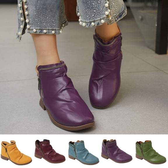 WAVSUF Women's Ankle Boots Lightweight Slip On Round Toe Fall Casual Platform Boots Purple 8.5