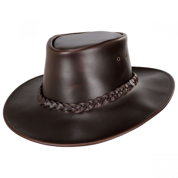 Crusher Leather Outback Hat - S - Brown
