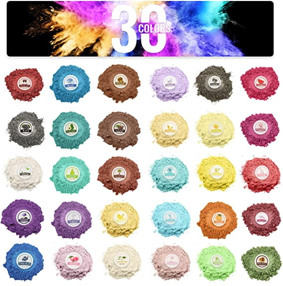 SAPBOND Mica Powder for Epoxy Resin,30 Colors Mica Pigments,10.5 oz(300g) Set Mica Glitter Powder for Soap Making, Art Crafts,Resin Dye