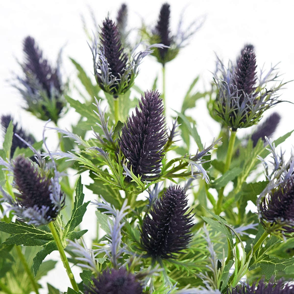 Viworld Real Size Artificial Thistle Flowers Real Touch 8 Stems Rustic Purple and Green Thistle Decor Spray Eryngium | Sea Holly for Wedding Bouquet Centerpiece 26 inches