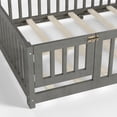 thumbnail image 2 of Full Floor Bed with Fence, Montessori Floor Bed with Removable Door & Slats, Full Size Floor Bed with Safety Guardrails, Easy Assemble Floor Bed Full, Sloid Wood Montessori Bed, Wood Grain Gray, 2 of 11