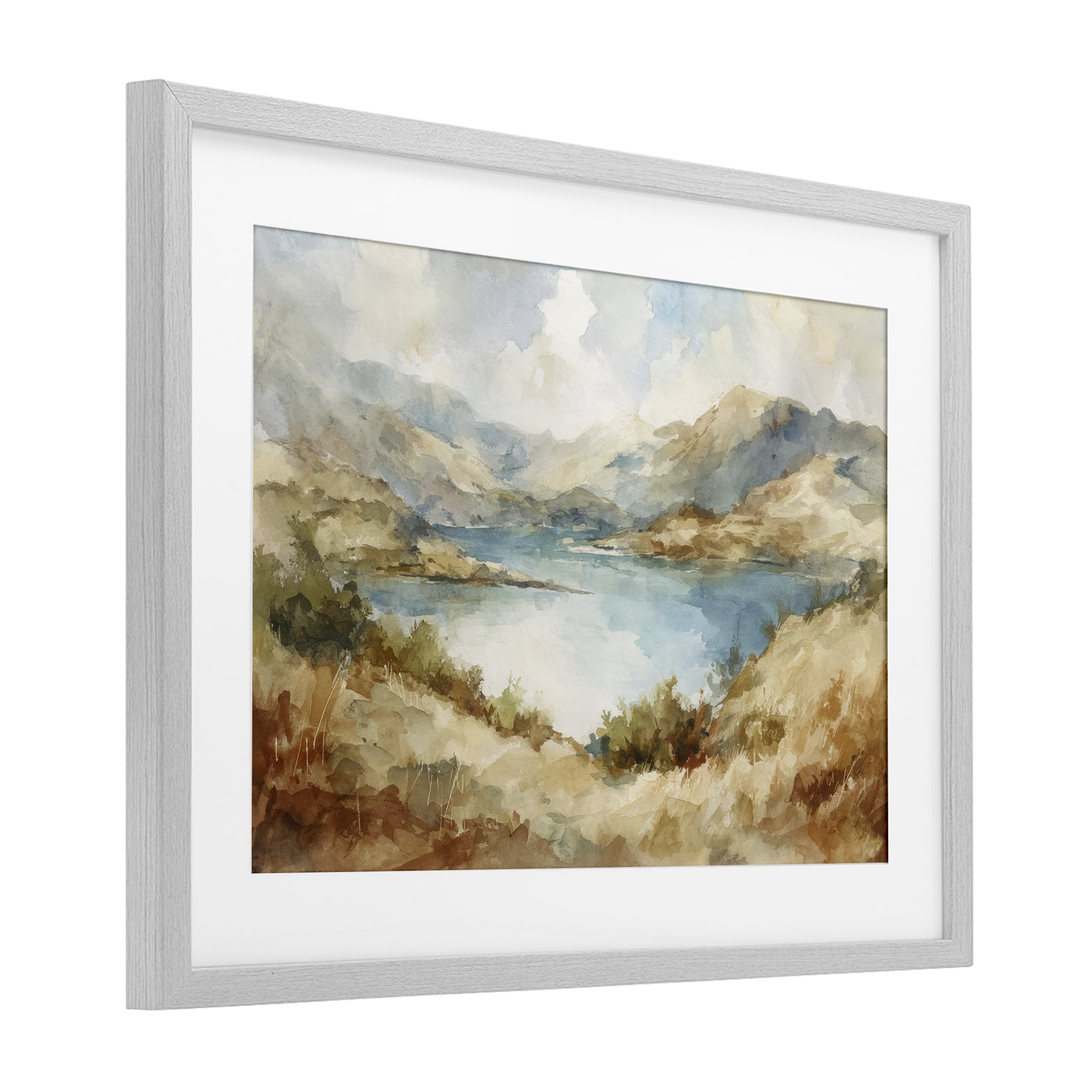 Stupell Industries Secret Mountain Lake Panorama Gray Framed Print Under Glass, design by Petal Prints Design
