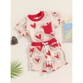 thumbnail image 3 of Suealasg Toddler Boys Summer 2Pcs Outfits Short Sleeve Heart Print T-Shirt Tops+ Elastic Waist Shorts Set 6M 1T 2T 3T Kids Baby Boys Casual Valentine Clothes, 3 of 9