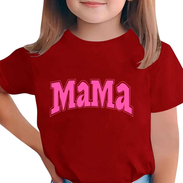 Zpanxa T-Shirts pour Tout-Petites Fille Imprimé Fête des Mères Col Rond Manches Courtes Haut Polyester Spandex 7-8 Ans
