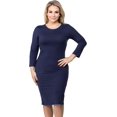 thumbnail image 4 of Women's 3/4 Sleeve Midi Bodycon Dress (Navy, Large), 4 of 7