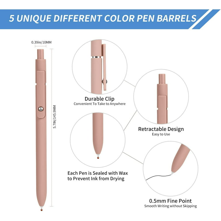 Gel Pens, 5 Pcs 0.5mm Japanese Black Ink Pens Fine Point Smooth