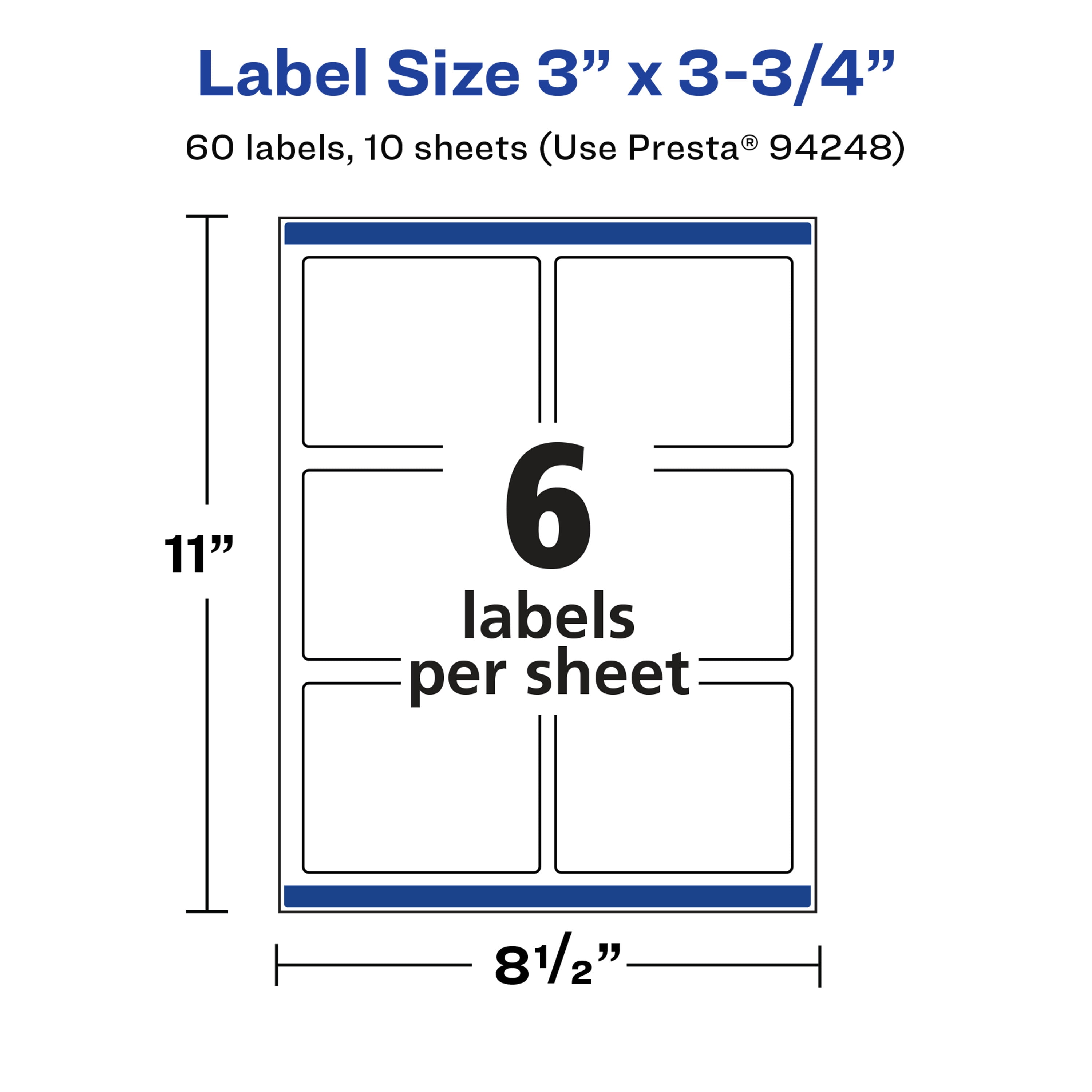 Avery Glossy White Rectangle Labels, 3" x 3.75", 60 Total