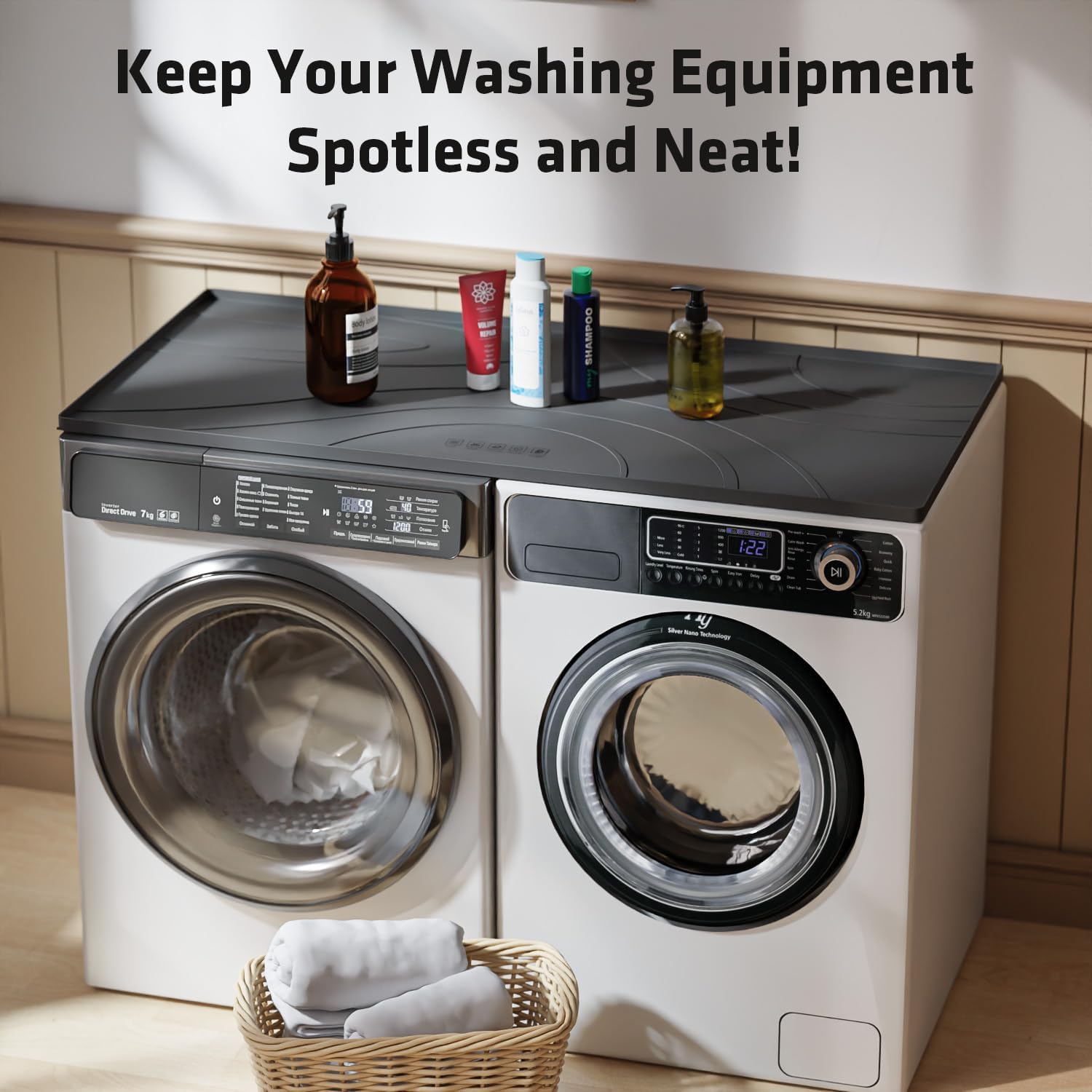 53.5"x26.8" Washer and Dryer Covers for the Top - 1PC Non-slip Silicone Washer Dryer Top Protector Mat - Waterproof Dryer Covers for the Top - Washer Dryer Countertop for Laundry & Kitchen