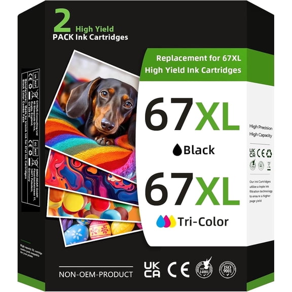 67XL Ink Cartridges Compatible for 67 XL Ink 67 Printer Ink 67 Fit for DeskJet 2700e 2700 2855e 2755e 2755 4155e 4255e for Envy 6000 6055e Printer