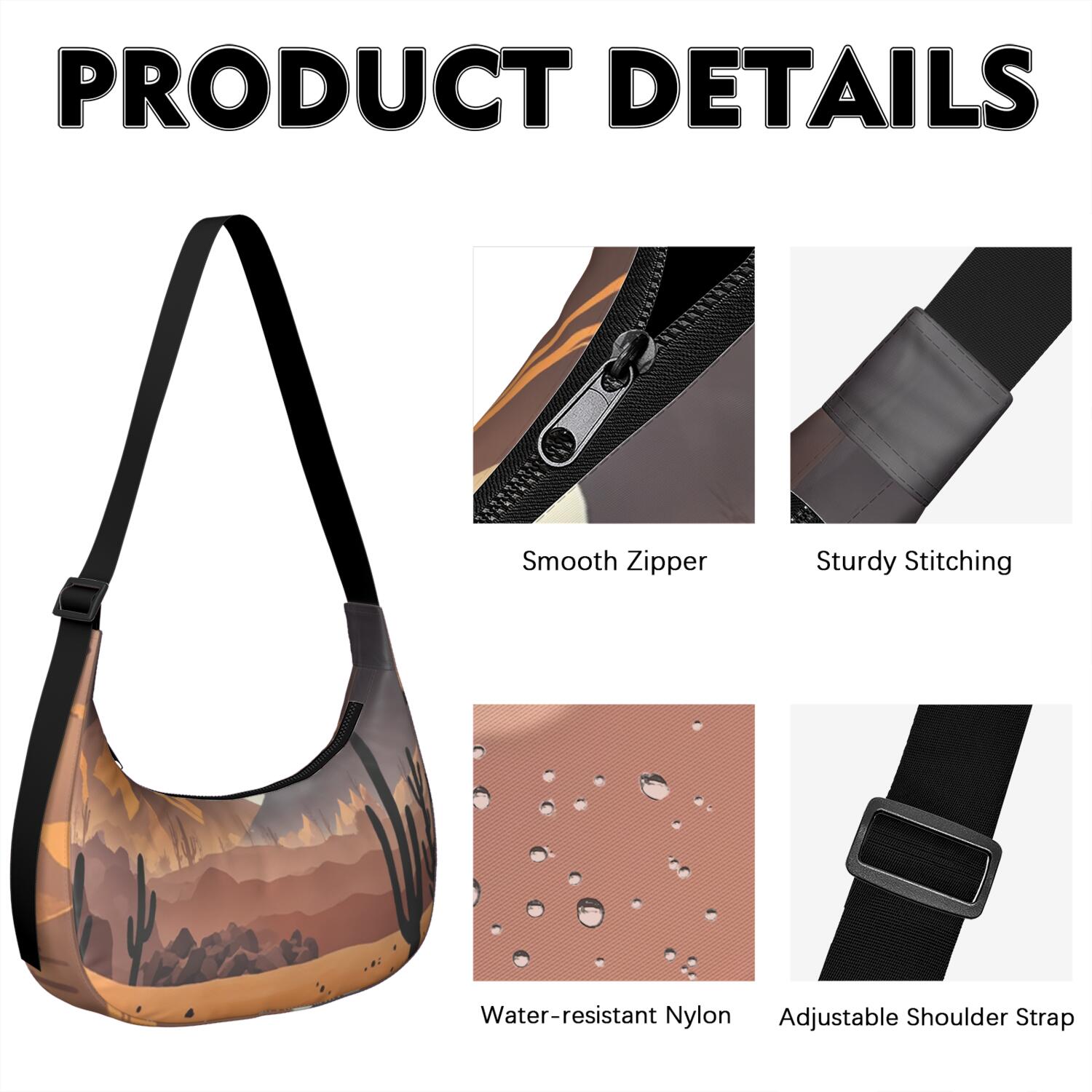Cactus Desert Shoulder Bag Nylon Bag for Travel Vacation Shopping Hiking Cycling Gym