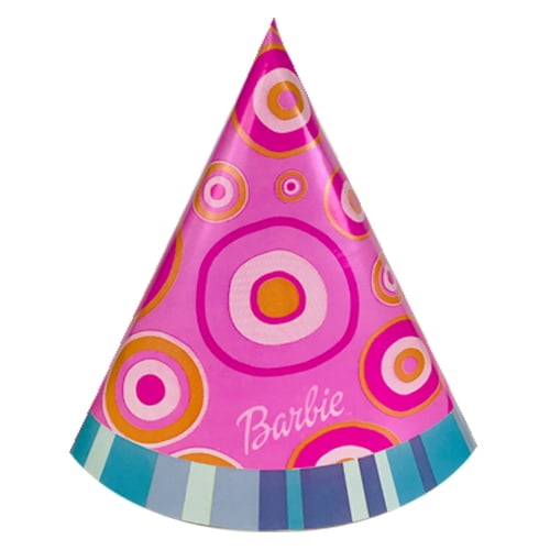 8 BARBIE CELEBRATION CONE HATS ~ Birthday Party Supplies Paper Favors Pink 