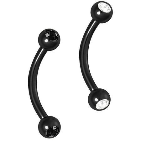 Black Eyebrow Ring - Set of 2: 16g 8mm Black Daith Earring, Eyebrow Ring and Rook Piercing Jewelry, Clear and Black CZ Gems