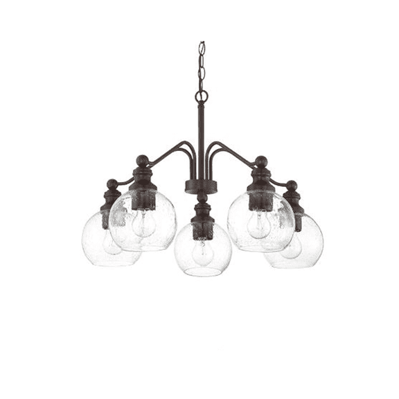 Sunset 5 Lt Chandelier With Clear Seeded Glass Globe Shades - Provincial Bronze F29005-64