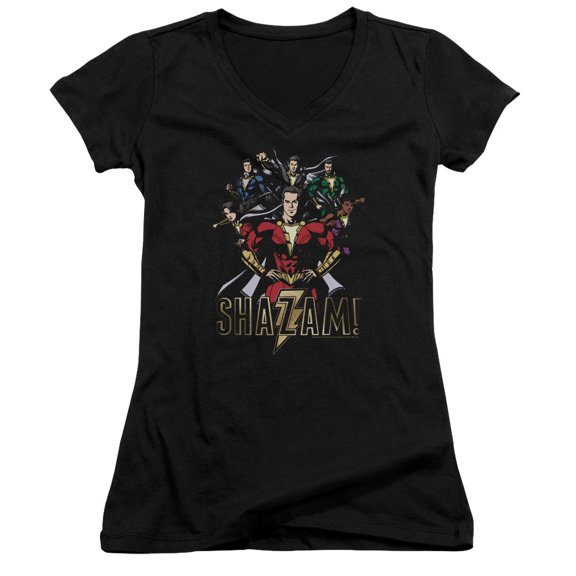 Shazam Movie Group Of Heroes Junior Women's V-Neck T-Shirt Black