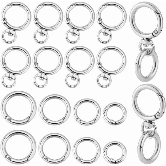 PH 10 Sets Key Ring Clip Spring Carabiner with 10pcs 4 Sizes Key Ring O Rings Swivel Snap Hook Keychain Carabiner for Keys Lanyards Purse Wrist Strap Closure Bag Platinum 0.8~1.5"