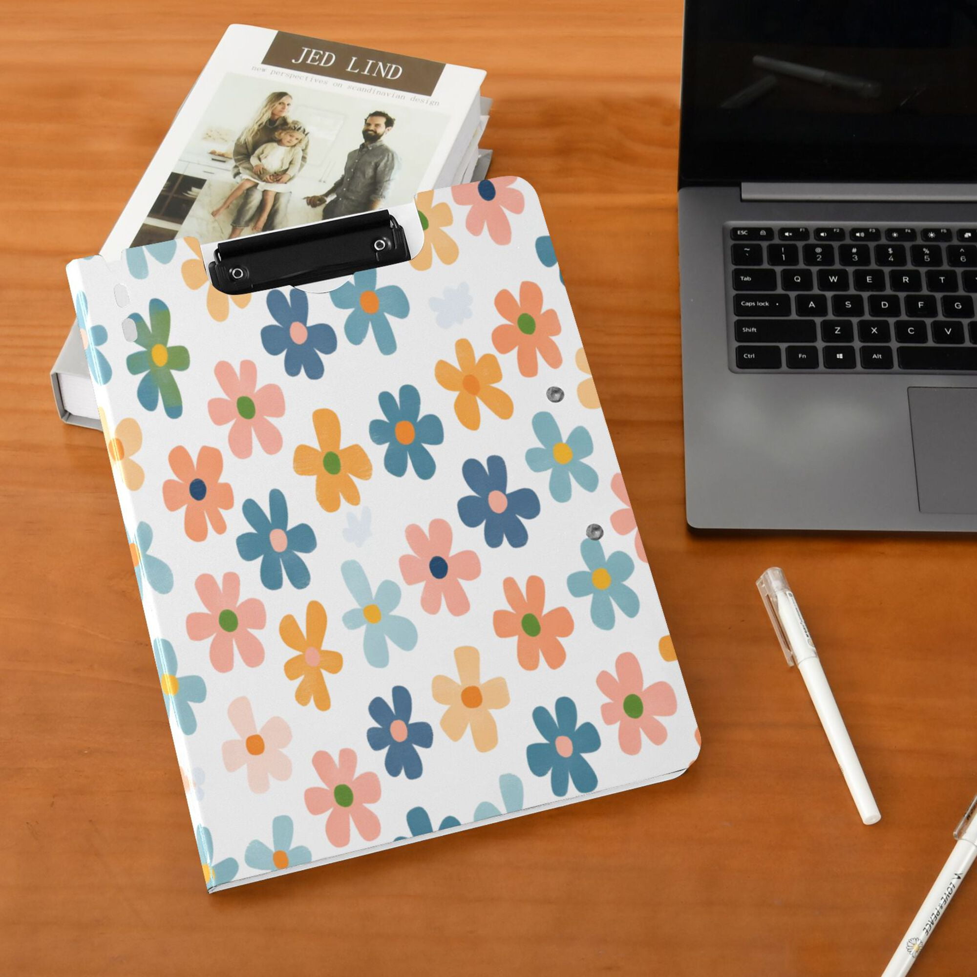 FORMRS A4 Clipboard Folder with Pen Holder Horizontal Foldable School Office Binder, Colorful Flowers