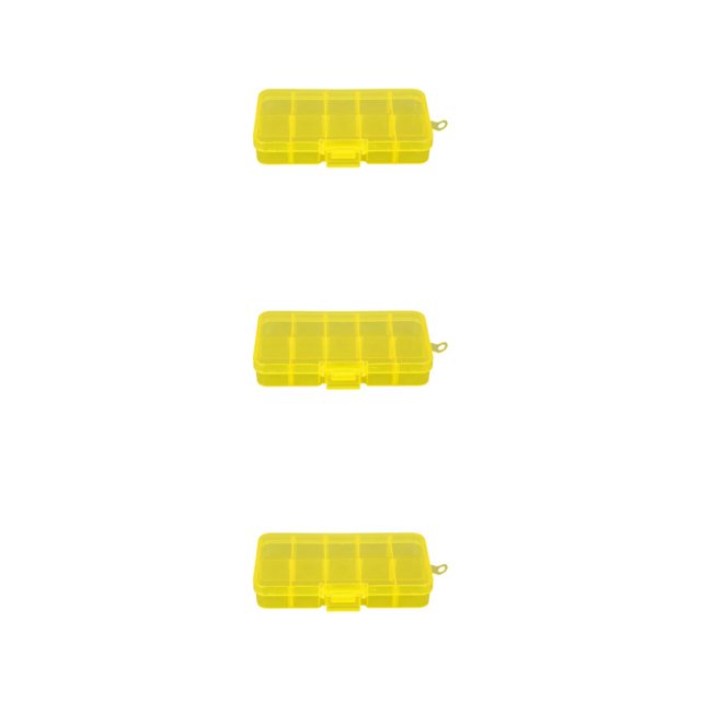 Decodeary 10 Grid Plastic Jewelry Removable Storage Box Multi-functional Organizer for Beads and Earrings Yellow 12.8x6.5x2.2cm 3Set