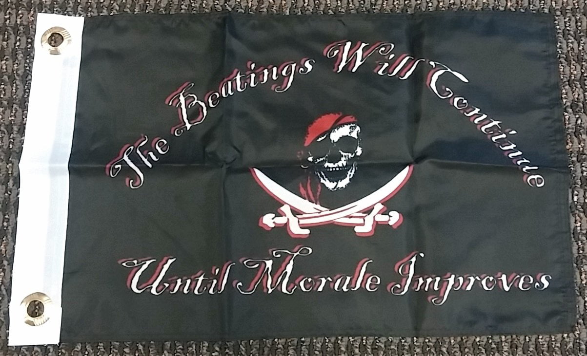12x18 12"x18" Jolly Roger Pirate Beatings Continue Sleeve Flag Boat Car Garden 