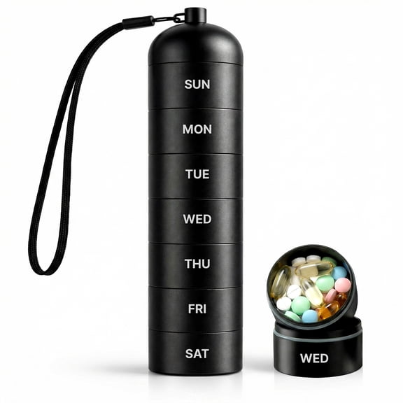 MEDca 7-Day Pill Organizer - Aluminum Alloy, Airtight O-Ring Seals, Stackable Compartments, BPA-Free Medicine Case for Travel, Vitamins & Supplements