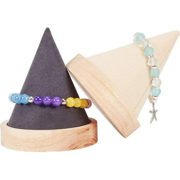 2Pcs Wood Bracelet Holder Cone Shaped Bracelet Jewelry Display Stand Bangle Bracelet Watch Holder