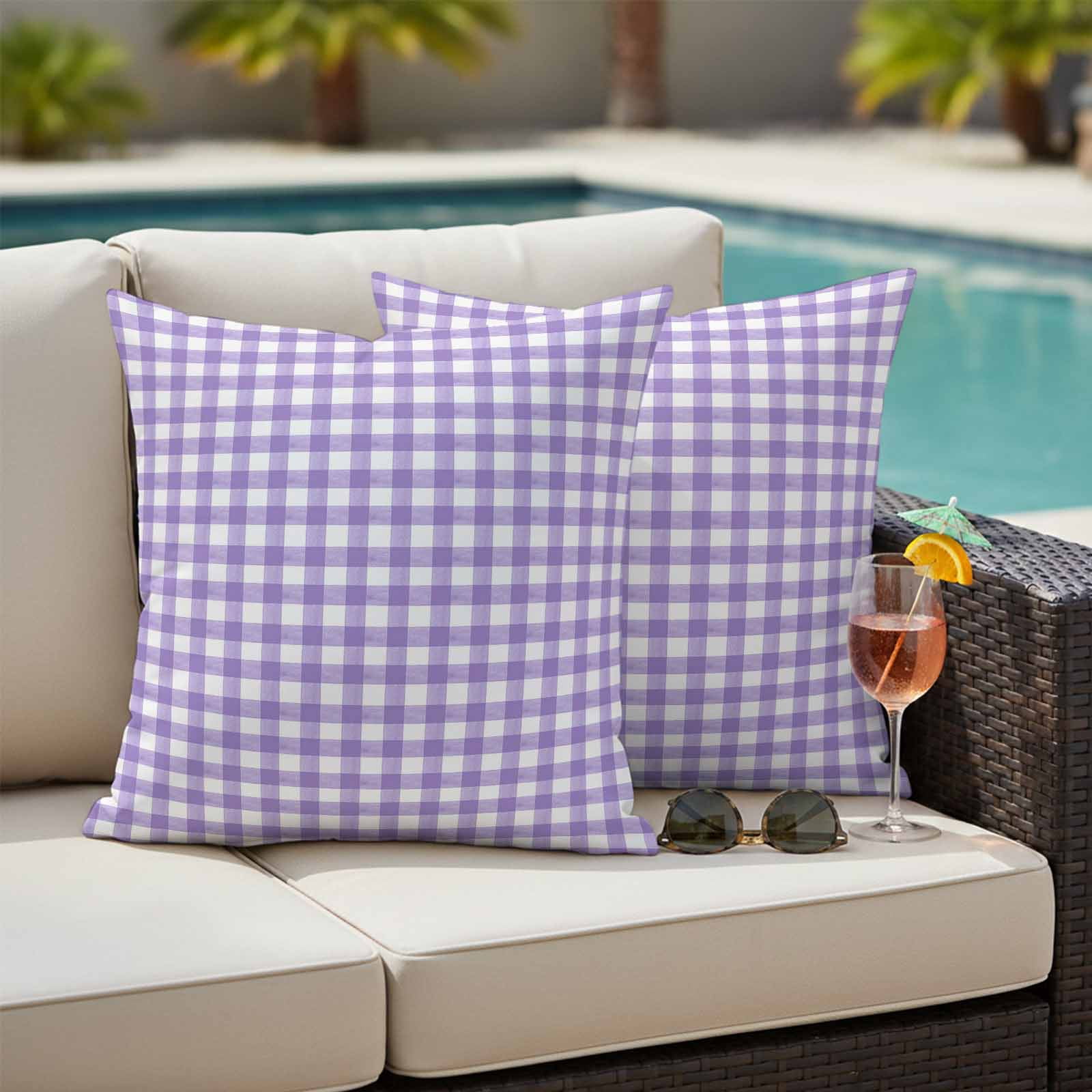 Pack of 2 Outdoor Pillow Covers,Waterproof Purple Throw Pillow Covers,Country French Rustic Buffalo Plaid Modern Art Decorative Pillowcases Cushion Covers for Couch Pillow Sham Protector 16x16 Inch