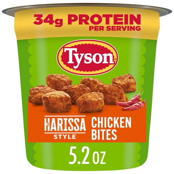 Tyson Chicken Bites, Harissa Style Seasoned Frozen Snacks, Fully Cooked, 5.2 oz Cup