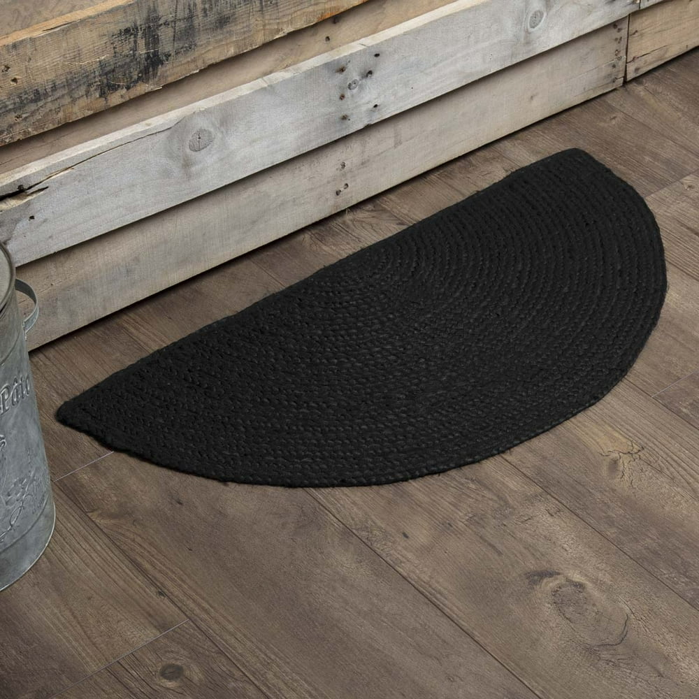 Raven Black Primitive Flooring Black Jute Jute Solid Color Half Circle