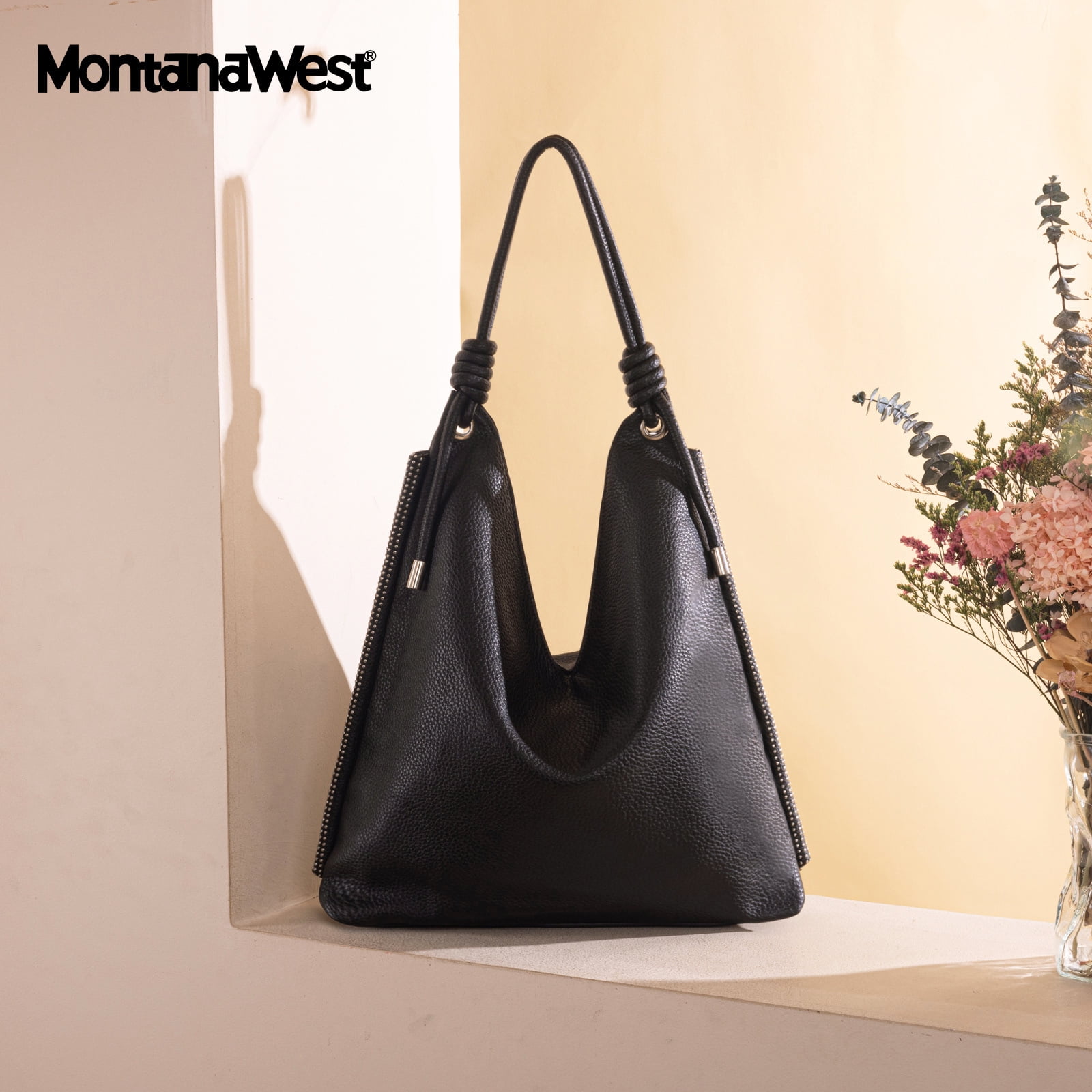 Montana West Hobo Bags for Women Soft Slouchy Top Handle Shoulder Purses Handbag with Knot Strap, Black